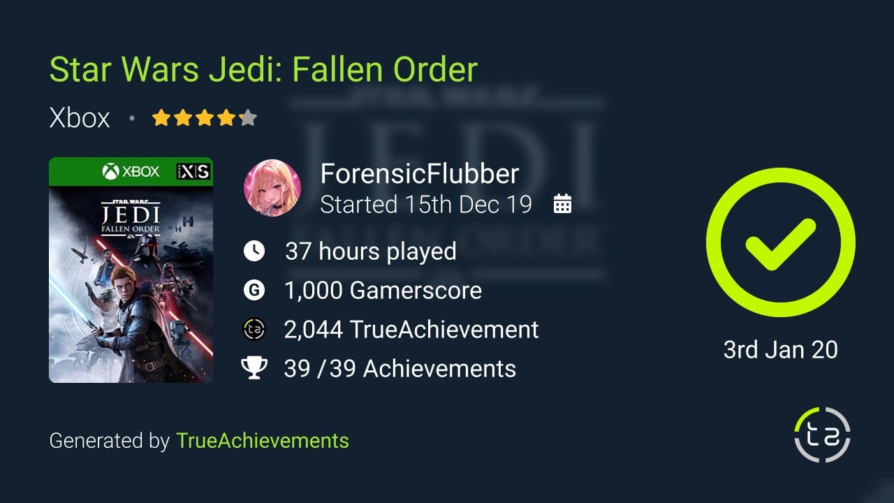 Star Wars Jedi Fallen Order achievement summary